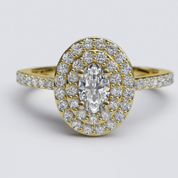 0.4ct Diamond Oval Cut Gold Double Halo Engagement Ring - 22GG38